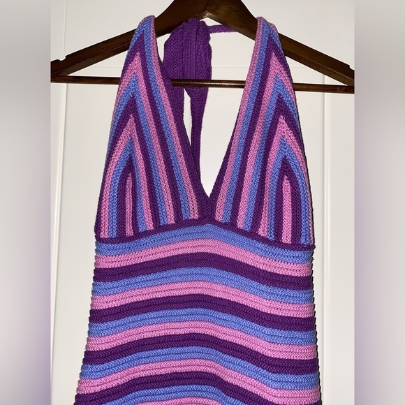 Wild Fable Women Crochet Halter Striped M Mini Dress Boho Hippie Whimsical - Picture 4 of 10